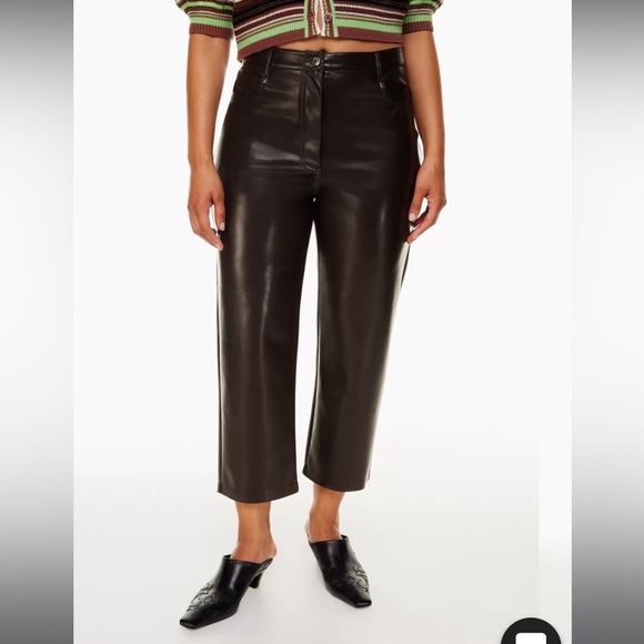 Aritzia Wilfred The Melina Cropped Faux Leather Pant color dark brown Size 4 - Picture 2 of 16